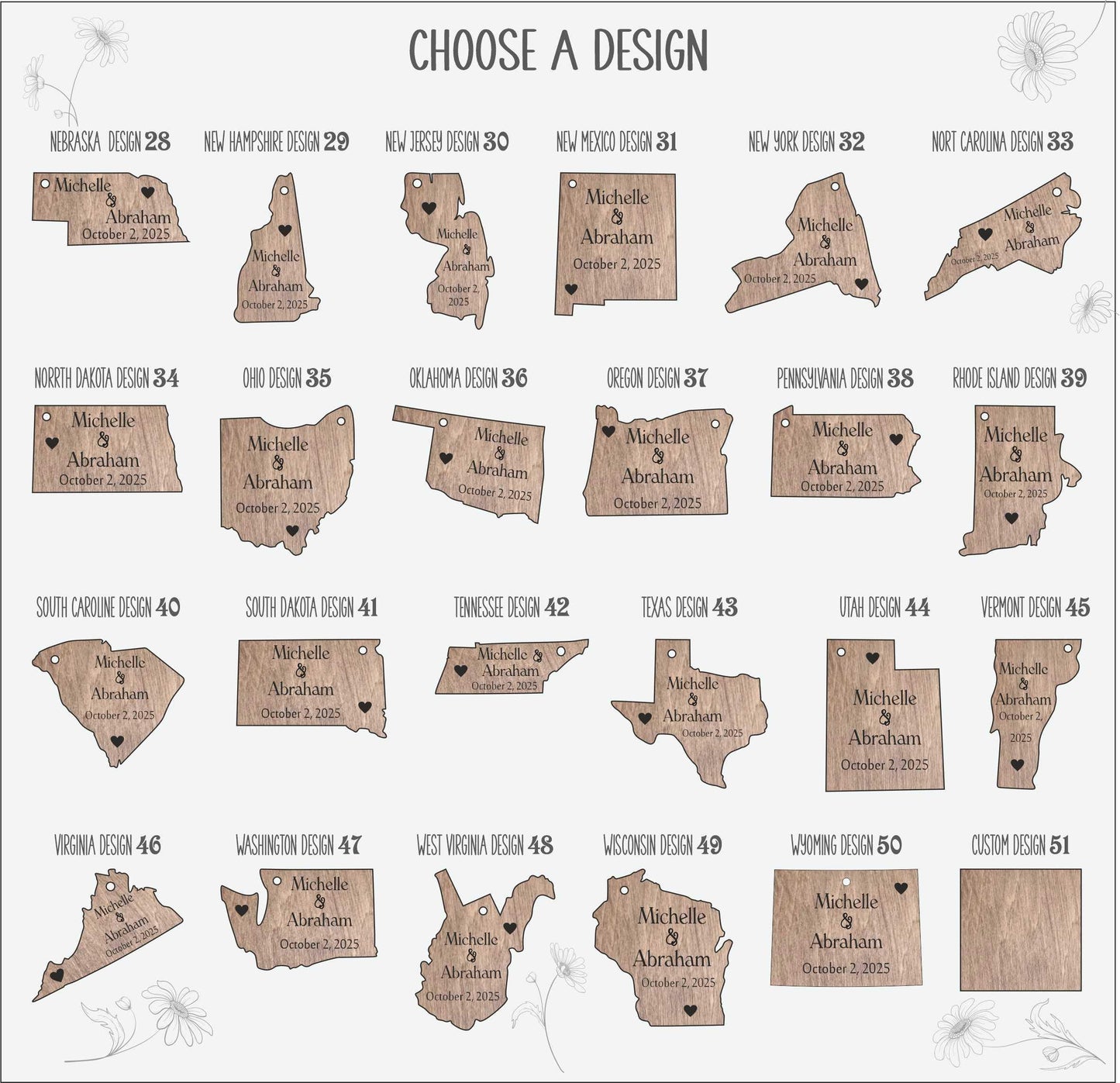 Personalized Wooden State Ornament: Rustic Wedding Favor, USA Keepsake