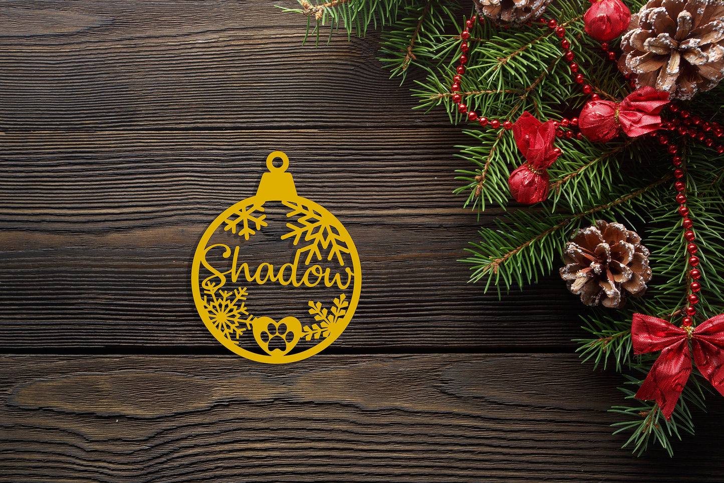 Personalized Wooden Pet Christmas Ornament, Custom Engraved Dog or Cat Bauble, Pet Name Holiday Decoration Gift, Custom puppy first ornament