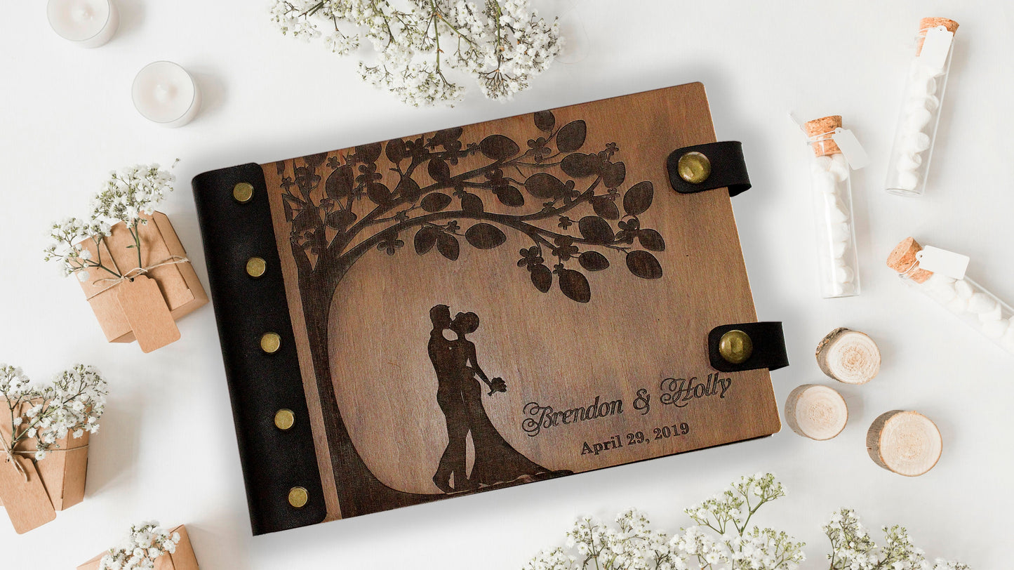 Wooden Wedding Guest Book Mountains, Adventure Rustic GuestBook,  Personalized Bridal Shower, Anniversary Gift