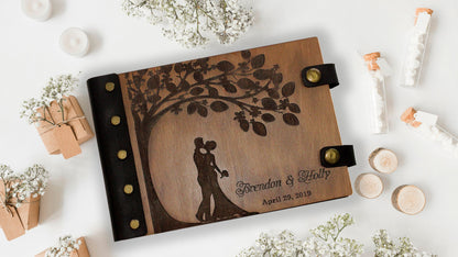 Wooden Wedding Guest Book Mountains, Adventure Rustic GuestBook,  Personalized Bridal Shower, Anniversary Gift