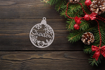 Personalized Wooden Pet Christmas Ornament, Custom Engraved Dog or Cat Bauble, Pet Name Holiday Decoration Gift, Custom puppy first ornament