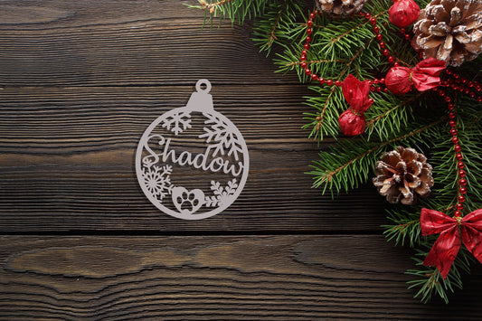 Personalized Wooden Pet Christmas Ornament, Custom Engraved Dog or Cat Bauble, Pet Name Holiday Decoration Gift, Custom puppy first ornament