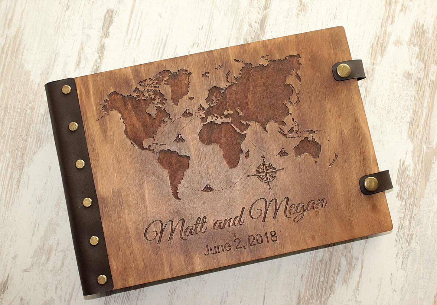 Our Travel Scrapbook, Anniversary Couple Gift, Wooden Photo Album with Mountains, Wedding Album, Adventure Book, Photo Guest Book