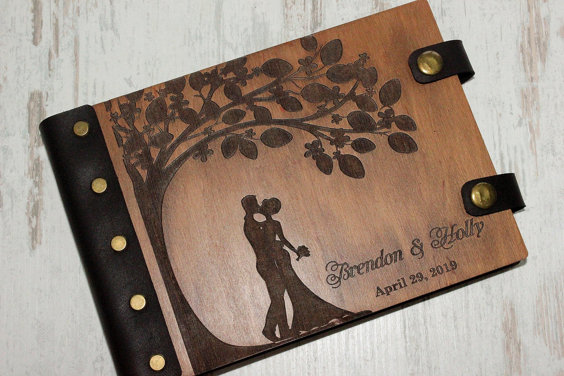Personalized wedding photo album, Personalized family album, Custom wooden album, Unigue couple photo album