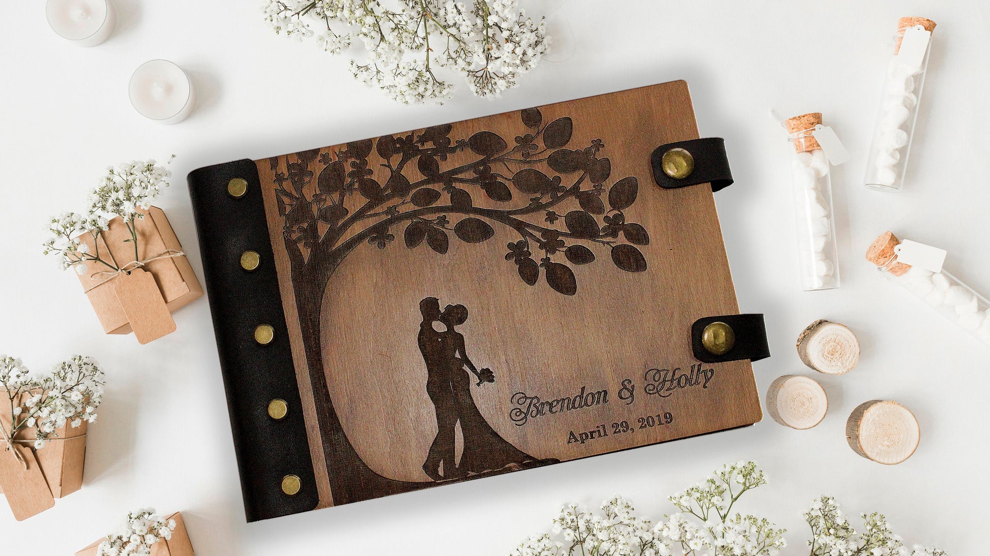 Personalized wedding photo album, Personalized family album, Custom wooden album, Unigue couple photo album