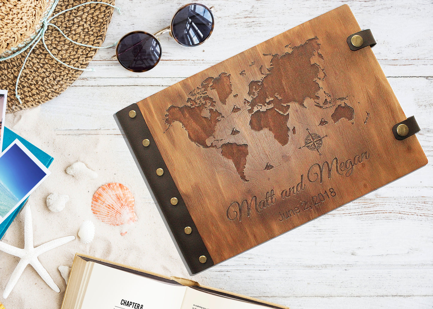 Personalized wedding photo album Wooden travel photo album Family adventure photo album Custom photo album Travel photo album