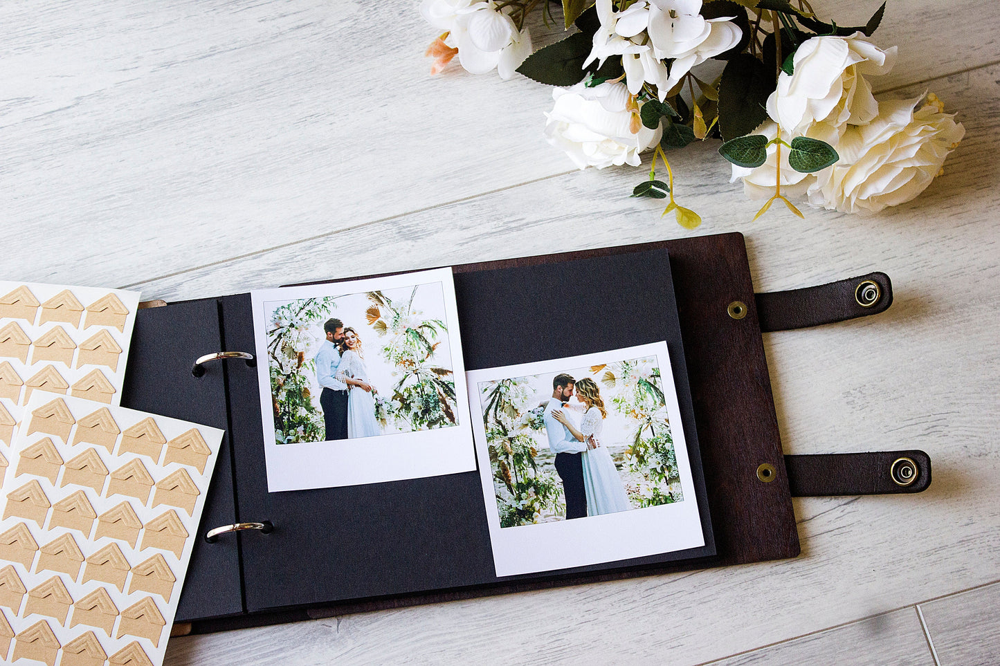 Personalized Wood Photo Album, Engraved Wedding Scrapbook, Custom Anniversary Gift