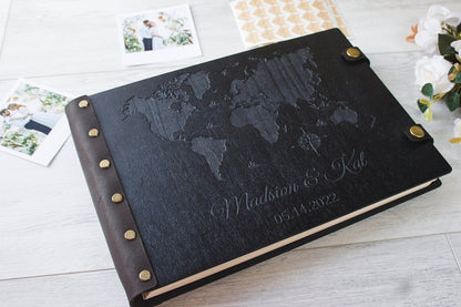 Our Travel Scrapbook, Anniversary Couple Gift, Wooden Photo Album with Mountains, Wedding Album, Adventure Book, Photo Guest Book