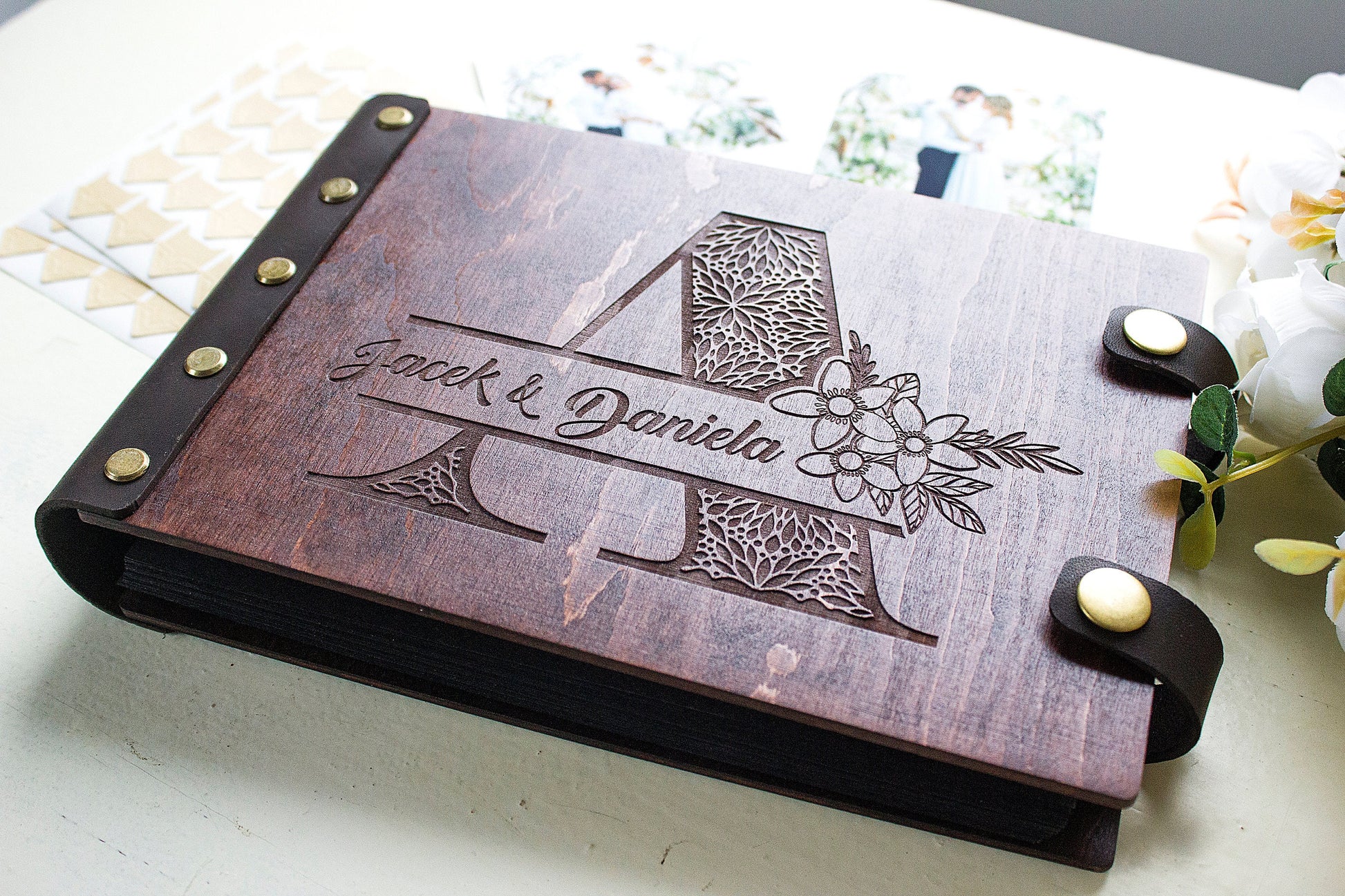 Personalized wedding photo album Wooden travel photo album Family adventure photo album Custom photo album Travel photo album