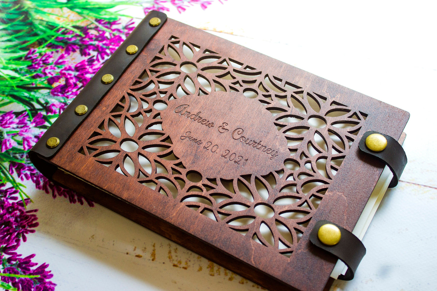 Wooden Wedding Guest Book Mountains, Adventure Rustic GuestBook,  Personalized Bridal Shower, Anniversary Gift