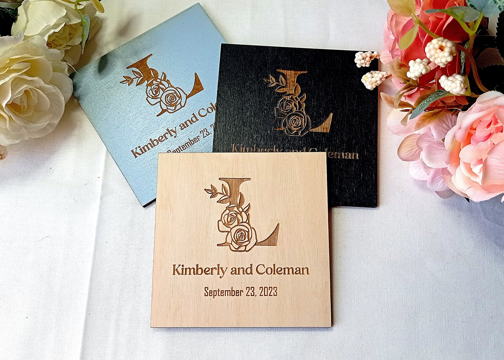 Personalized Wedding Coasters, Engraved Wooden Favors, Rustic Decor