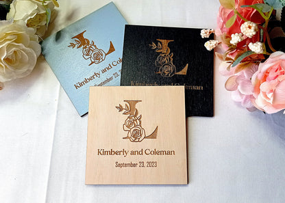 Personalized Wedding Coasters, Engraved Wooden Favors, Rustic Decor