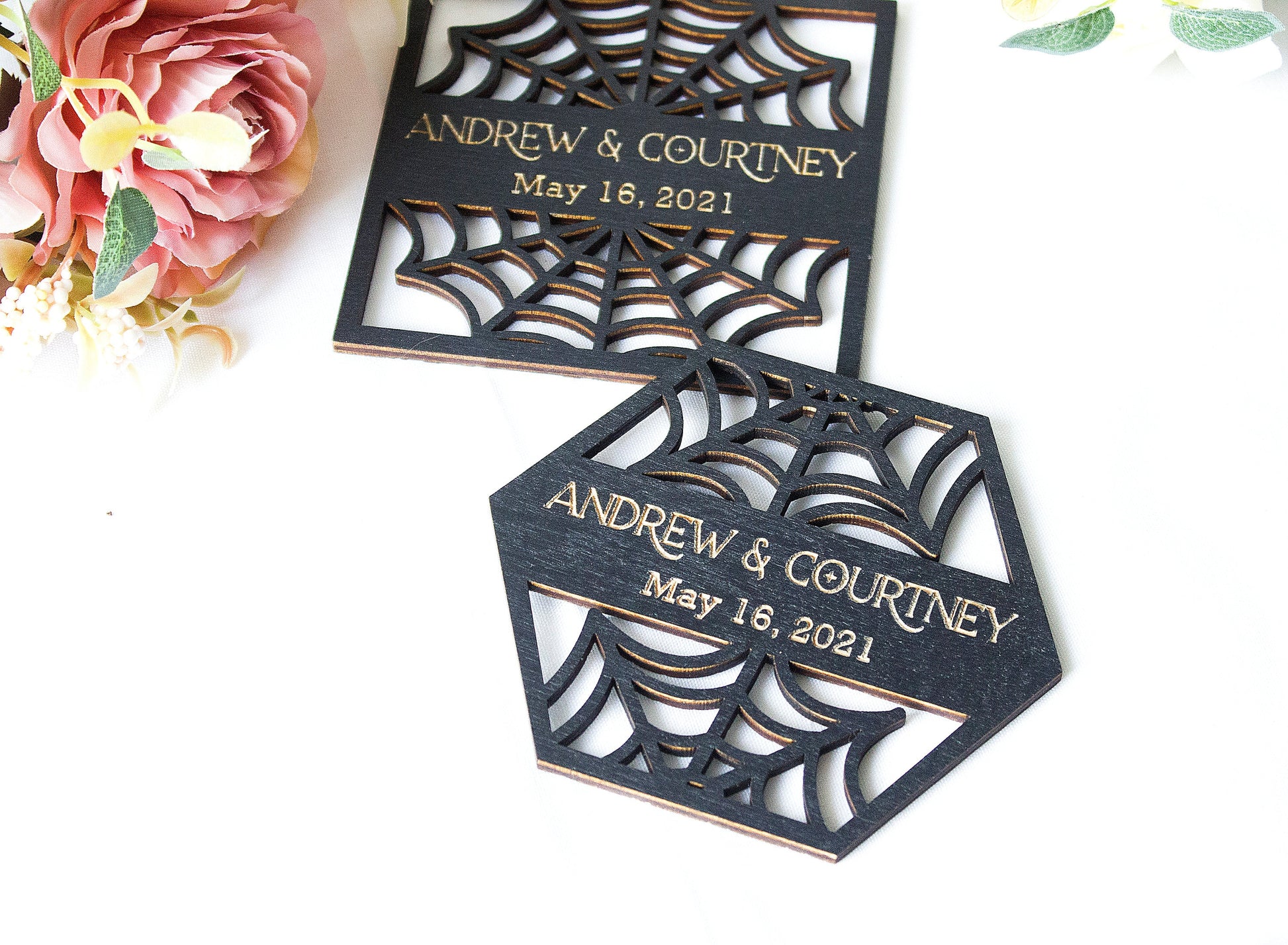 Black Wedding Favors Coaster, Halloween Coaster Favors for Guests in Bulk, Gothic Wedding Decor, Guests Gift