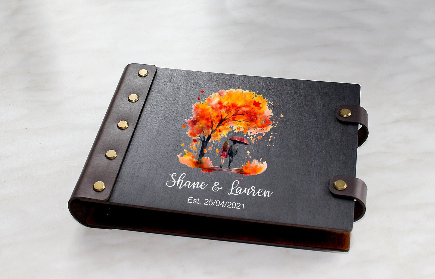 Personalized Wooden Wedding Photo Album, Anniversary Scrapbook