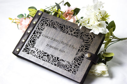Custom Engraved Photo Album, Personalized Scrapbook, Birthday Gift, Wooden Wedding Photo Album, Anniversary Couple Gift