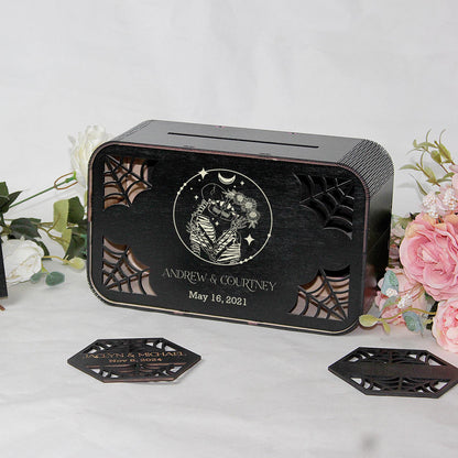 Gothic Wedding Card Box, Memory Box for Cards and Envelopes, Wooden Halloween Decor, Personalized Keepsake Box, Gift for Couple