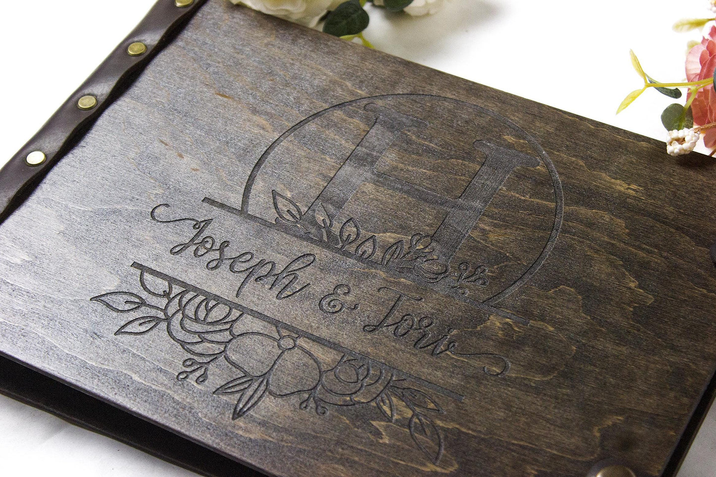 Custom Engraved Photo Album, Personalized Scrapbook, Birthday Gift, Wooden Wedding Photo Album, Anniversary Couple Gift