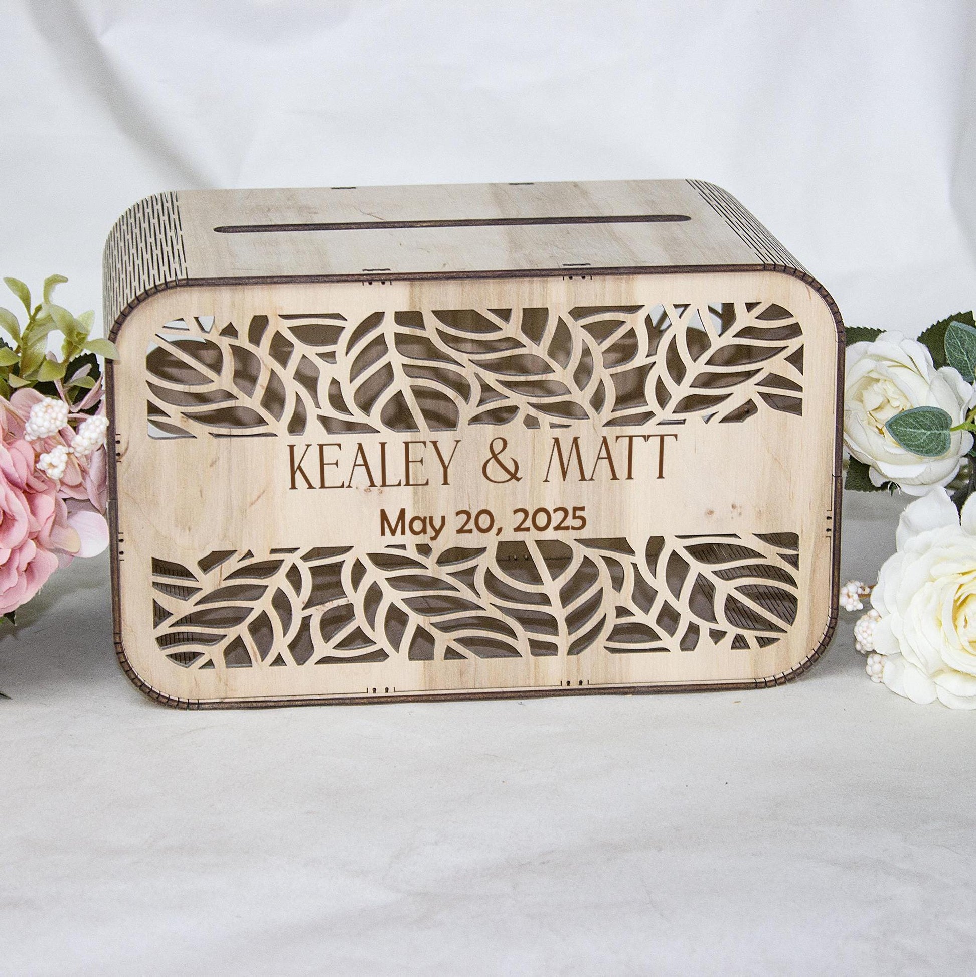 Floral Wooden Wedding Card Box, Personalized Keepsake