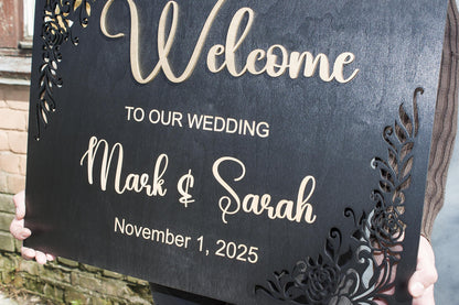 3D Wedding Welcome Sign, Personalized Wooden Name Sign
