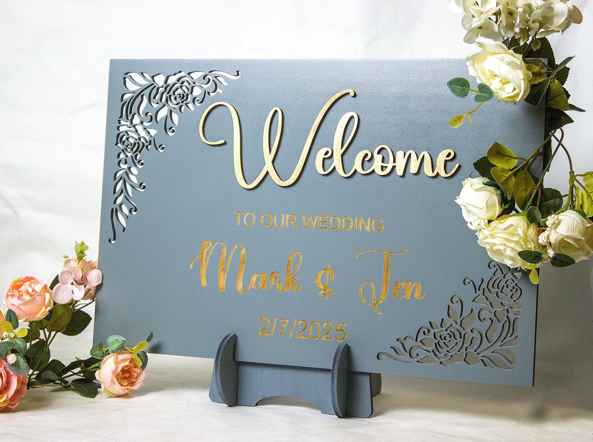 3D Wedding Welcome Sign, Personalized Wooden Name Sign