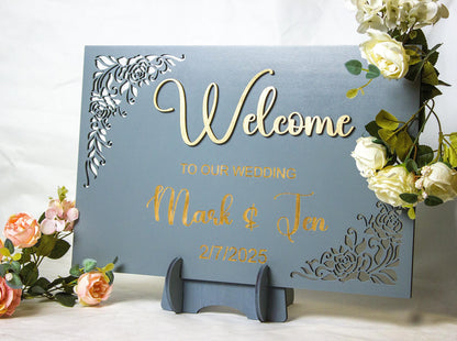 3D Wedding Welcome Sign, Personalized Wooden Name Sign