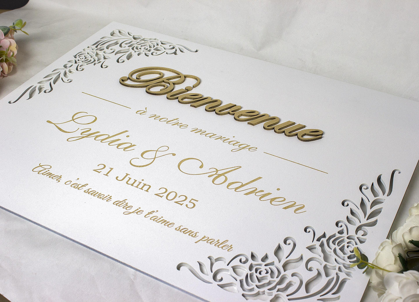 3D Wedding Welcome Sign, Personalized Wooden Name Sign