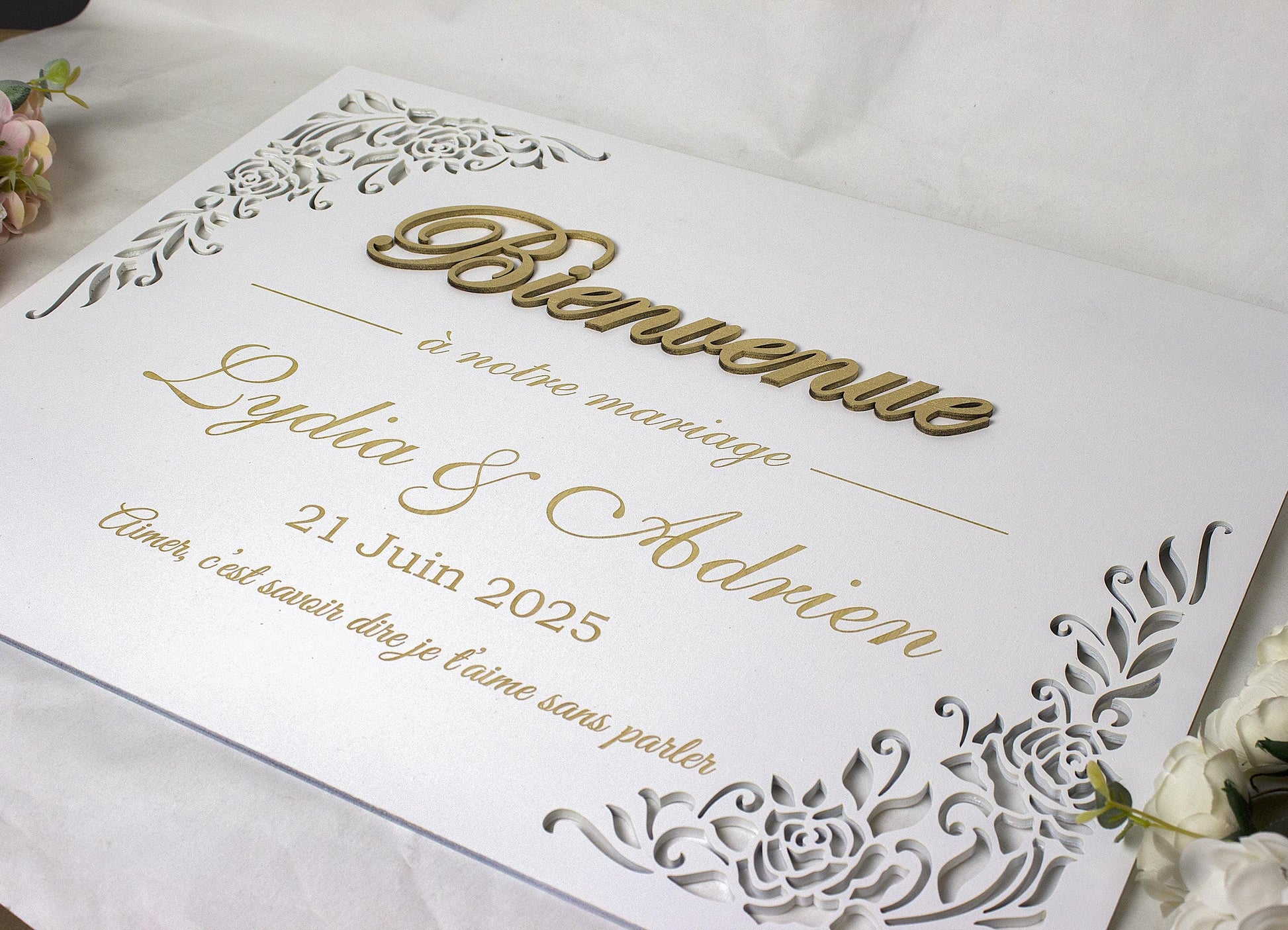 3D Wedding Welcome Sign, Personalized Wooden Name Sign