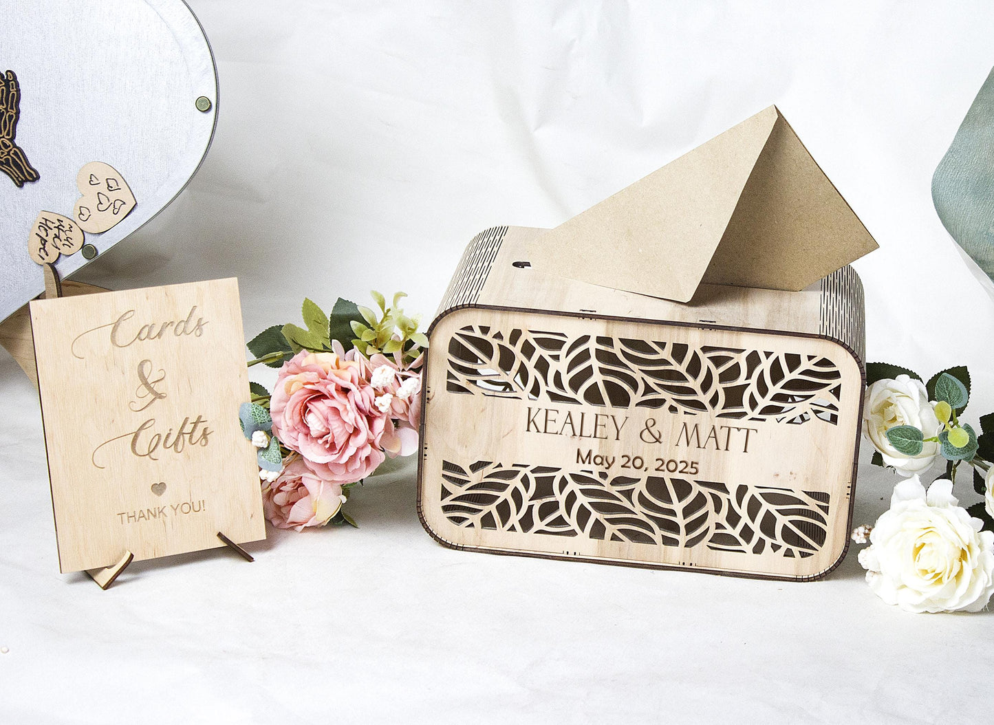 Floral Wooden Wedding Card Box, Personalized Keepsake