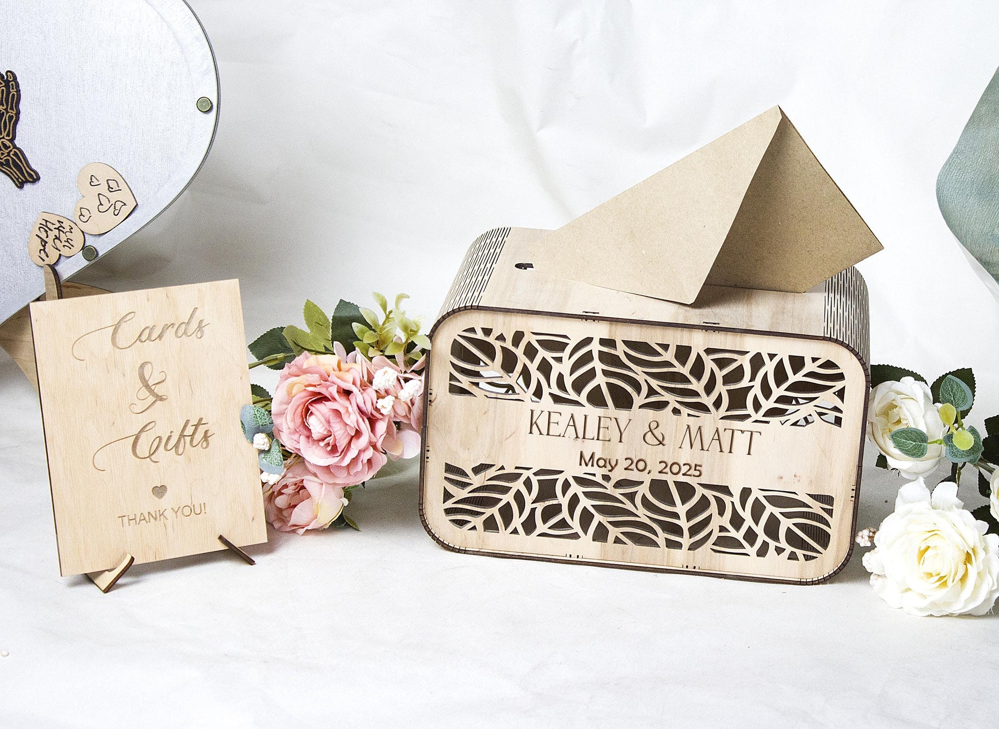 Floral Wooden Wedding Card Box, Personalized Keepsake