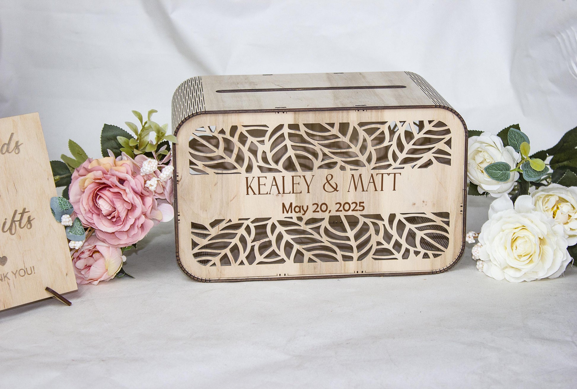 Floral Wooden Wedding Card Box, Personalized Keepsake