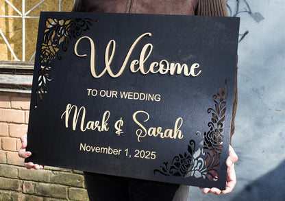 3D Wedding Welcome Sign, Personalized Wooden Name Sign
