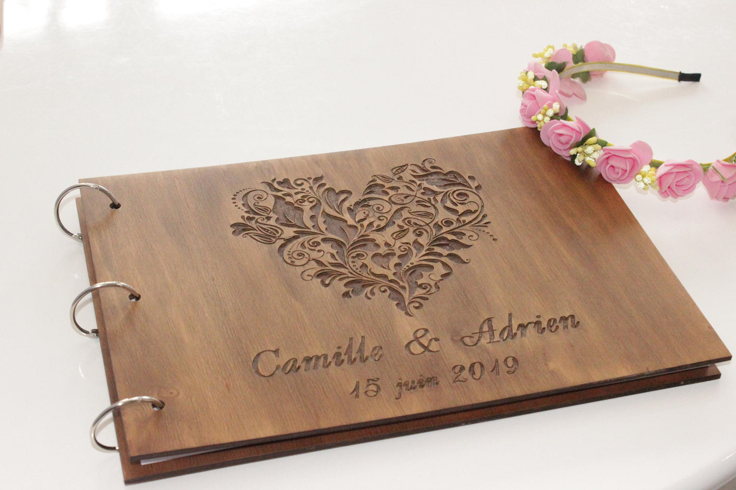 Personalized Wood Wedding Guest Book, Rustic Custom Reception Book