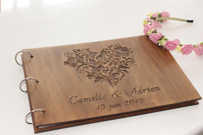 Personalized Wood Wedding Guest Book, Rustic Custom Reception Book