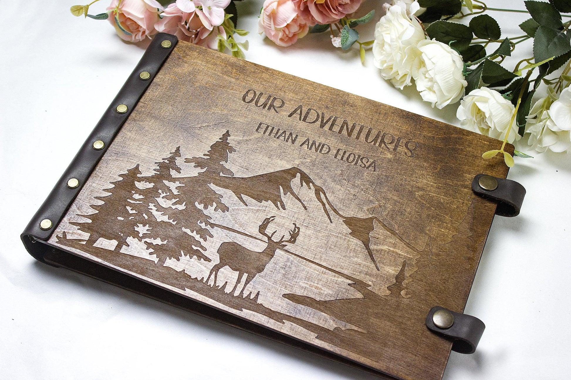 Personalized Wooden Photo Album, Our Adventure Book, Wedding Scrapbook Gift for Couple, Travel Memory Album