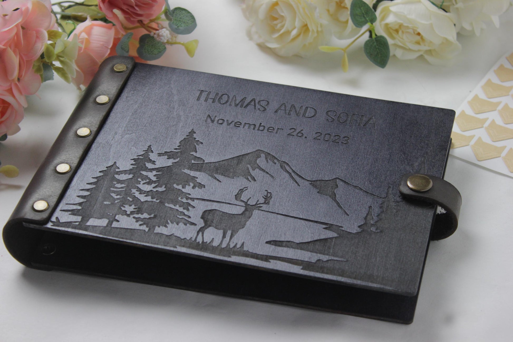 Wooden Wedding Guest Book Mountains, Adventure Rustic GuestBook,  Personalized Bridal Shower, Anniversary Gift