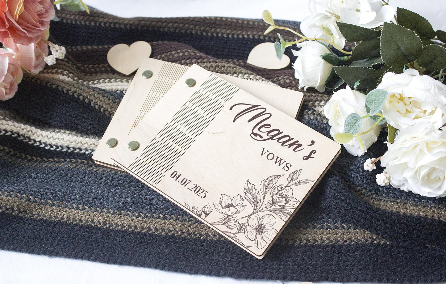 Personalized Wooden Wedding Vow Book Set: Rustic His & Hers