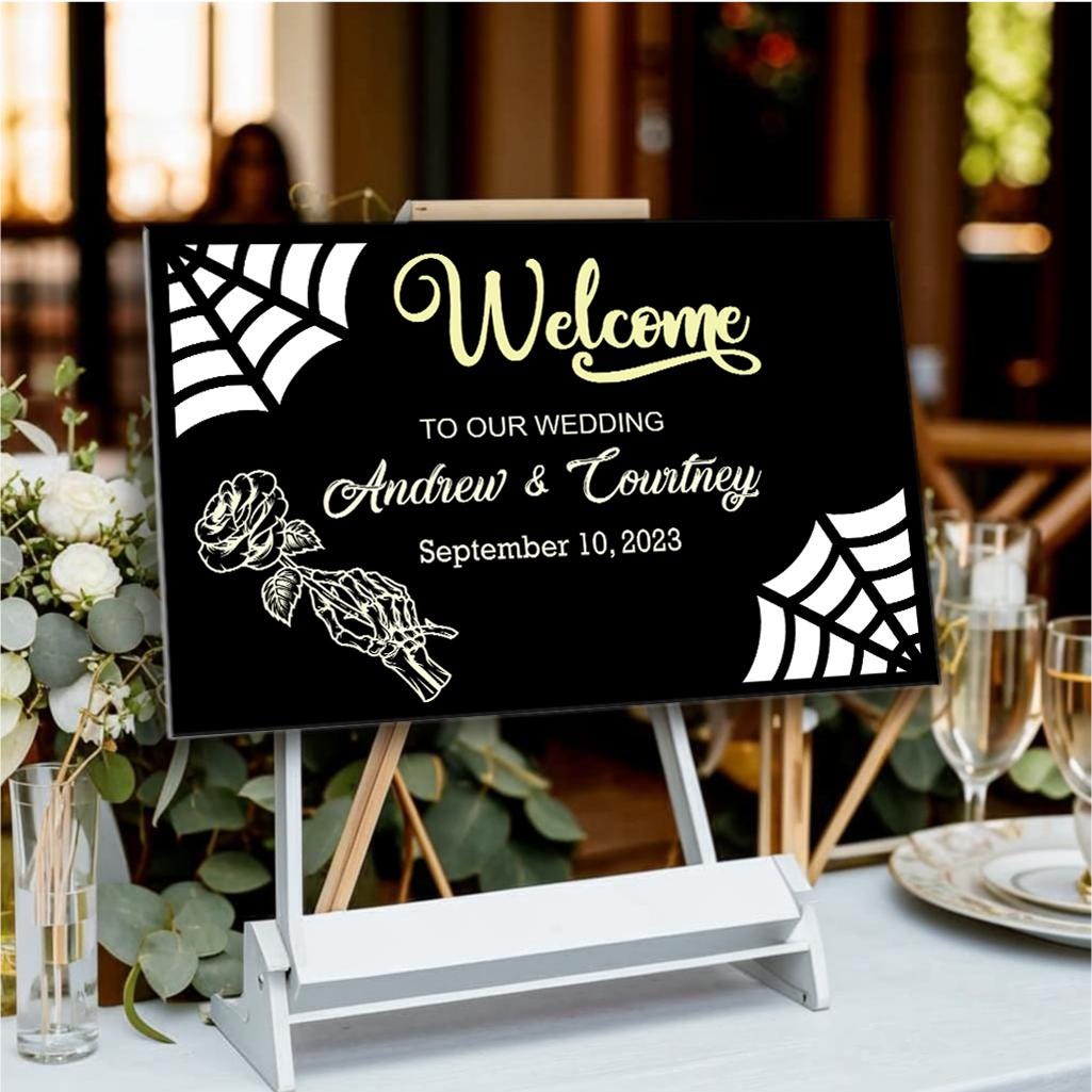 Gothic Wedding Welcome Sign, Spooky Personalized 3D Welcome Sign, Wooden Wedding Decor, Black Welcome to Our Forever Sign, Halloween Sign