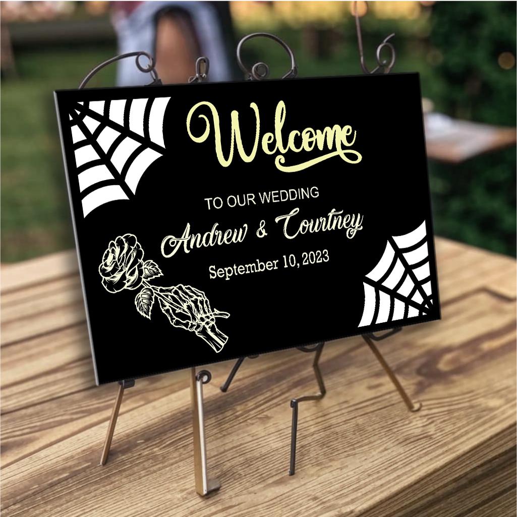 Gothic Wedding Welcome Sign, Spooky Personalized 3D Welcome Sign, Wooden Wedding Decor, Black Welcome to Our Forever Sign, Halloween Sign