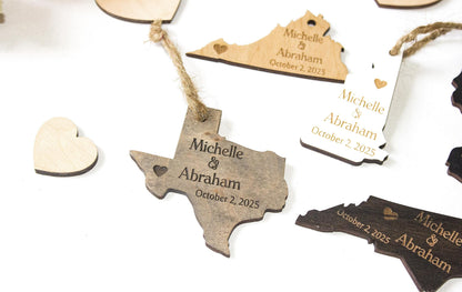 Personalized Wood State Ornament, Rustic Wedding Favor or Magnet