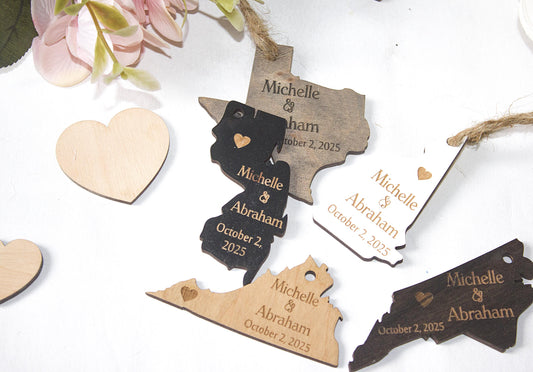Personalized Wooden State Ornament: Rustic Wedding Favor, USA Keepsake