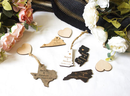 Personalized Wood State Ornament, Rustic Wedding Favor or Magnet