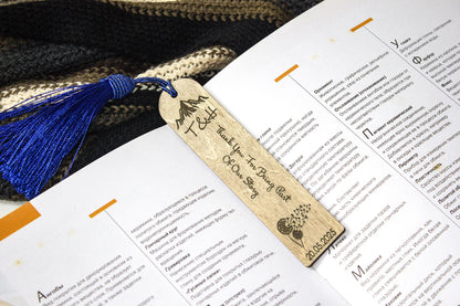 Floral Engraved Wooden Bookmark, Personalized Wedding Favor with Tassel
