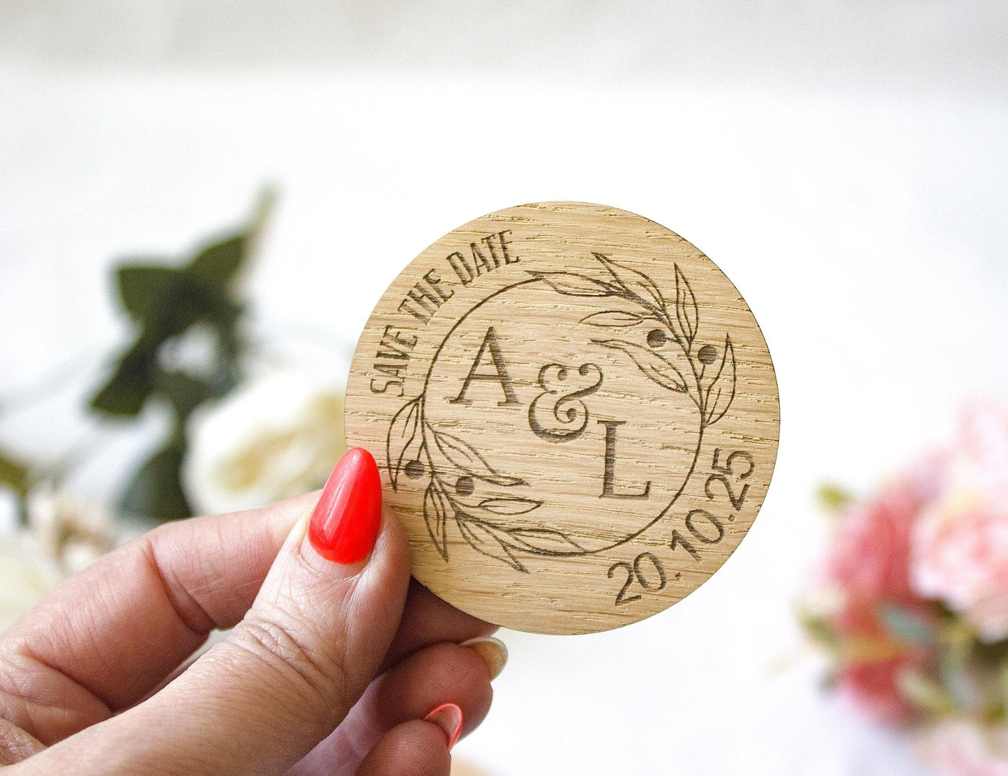 Personalized Save the Date Magnet, Wooden Wedding Invitation, Rustic Eco-Friendly Wedding Favor, Custom Magnet With Logo