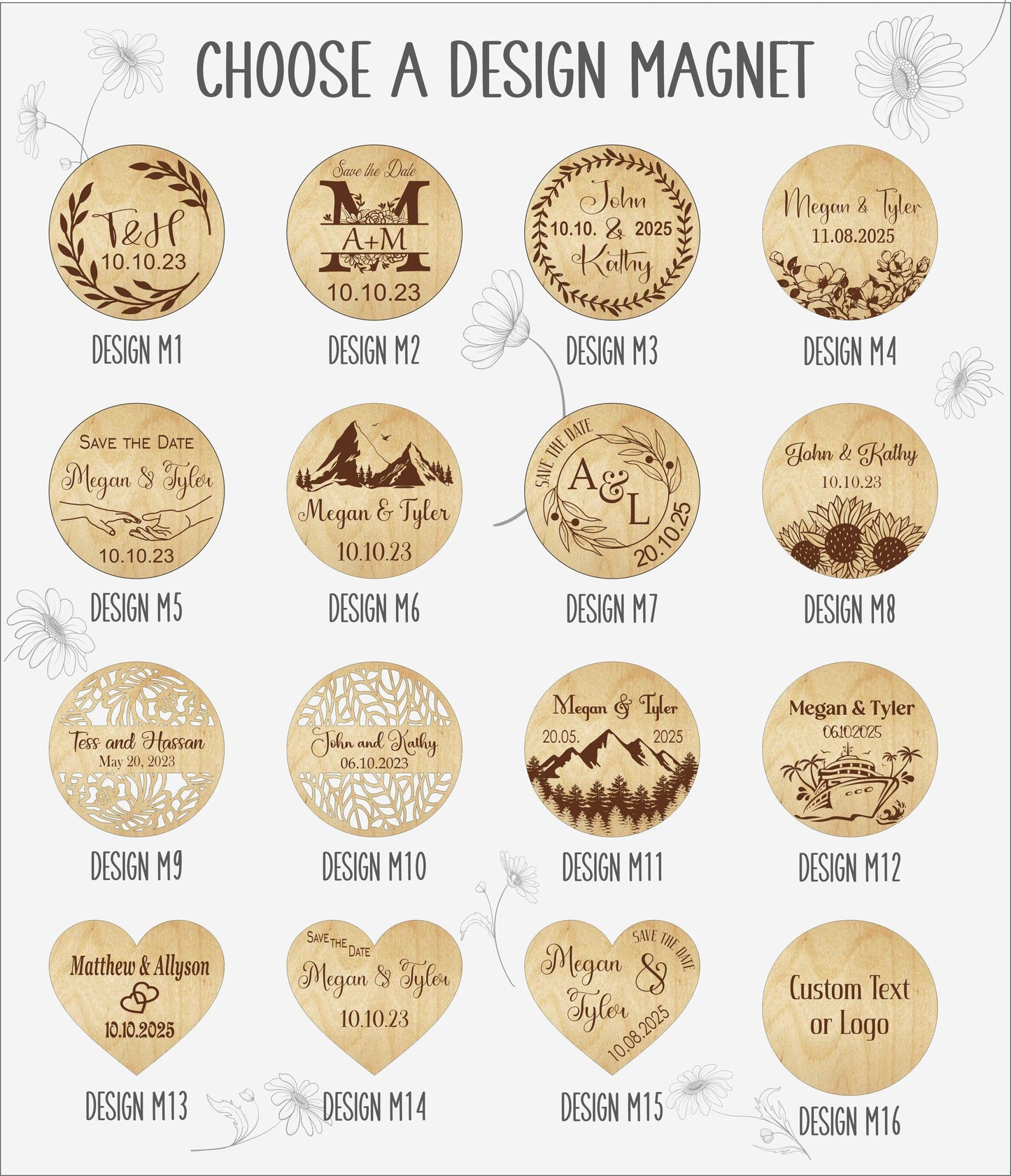 Botanical Wooden Save the Date Magnets: Personalized Wedding
