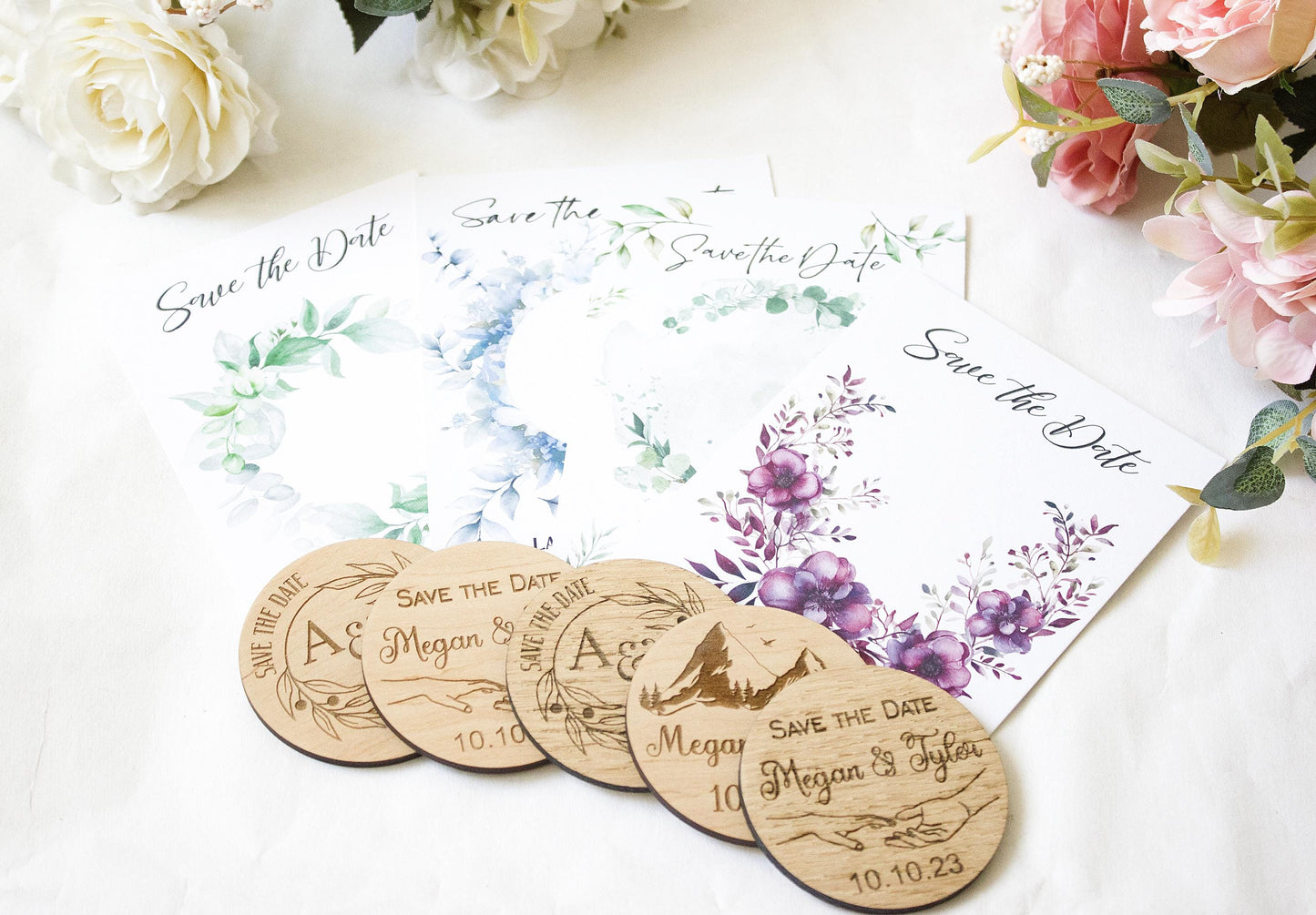 Botanical Wooden Save the Date Magnet: Mountain Wedding Favor