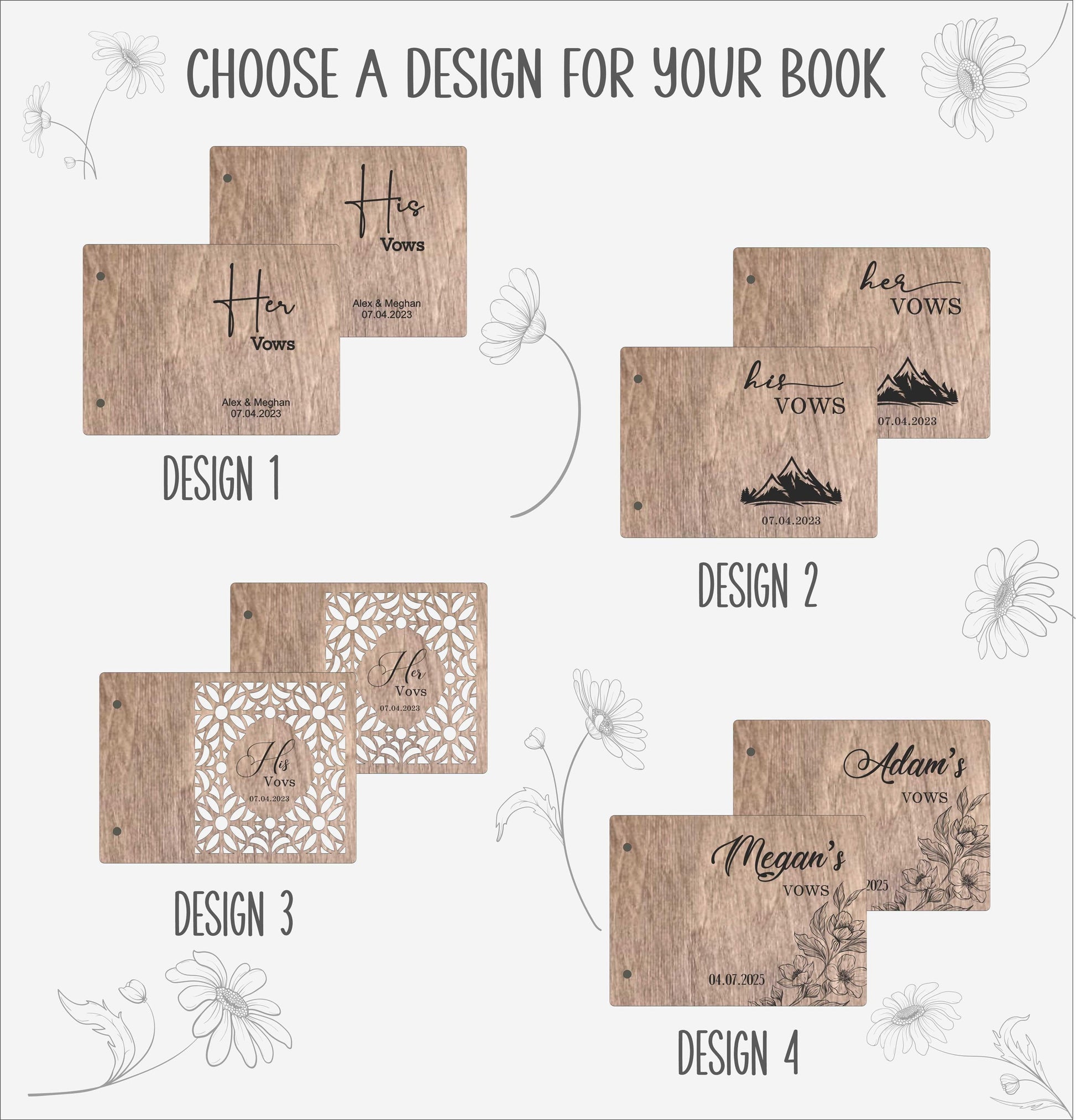 Personalized Wooden Wedding Vow Book Set: Rustic His & Hers