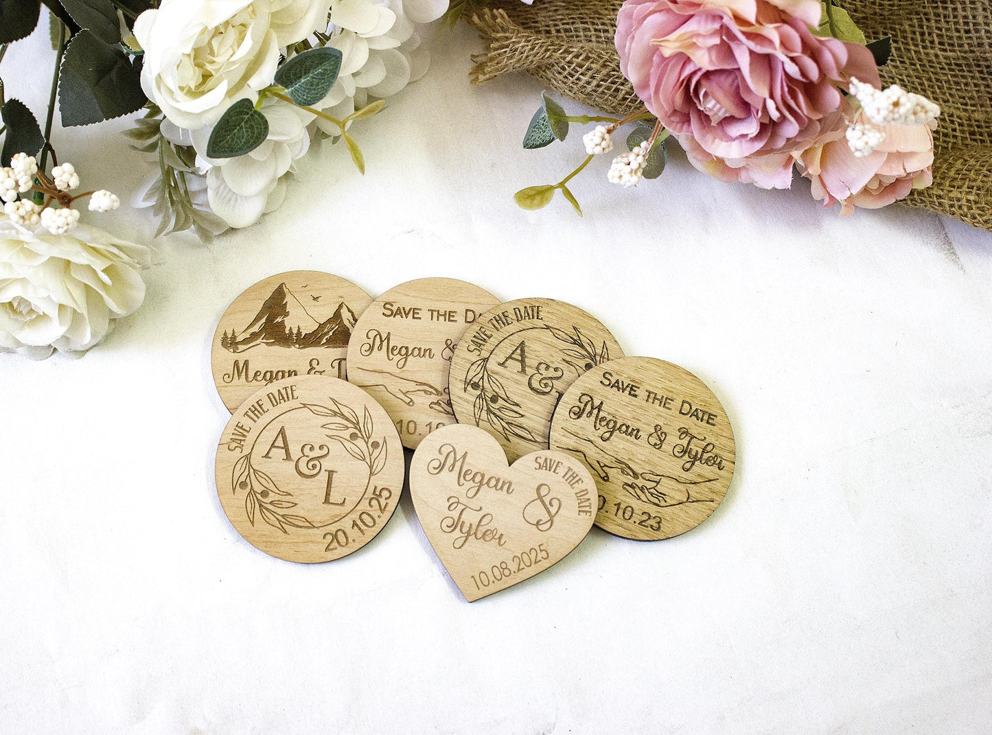 Personalized Save the Date Magnet, Wooden Wedding Invitation, Rustic Eco-Friendly Wedding Favor, Custom Magnet With Logo