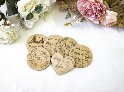 Personalized Save the Date Magnet, Wooden Wedding Invitation, Rustic Eco-Friendly Wedding Favor, Custom Magnet With Logo
