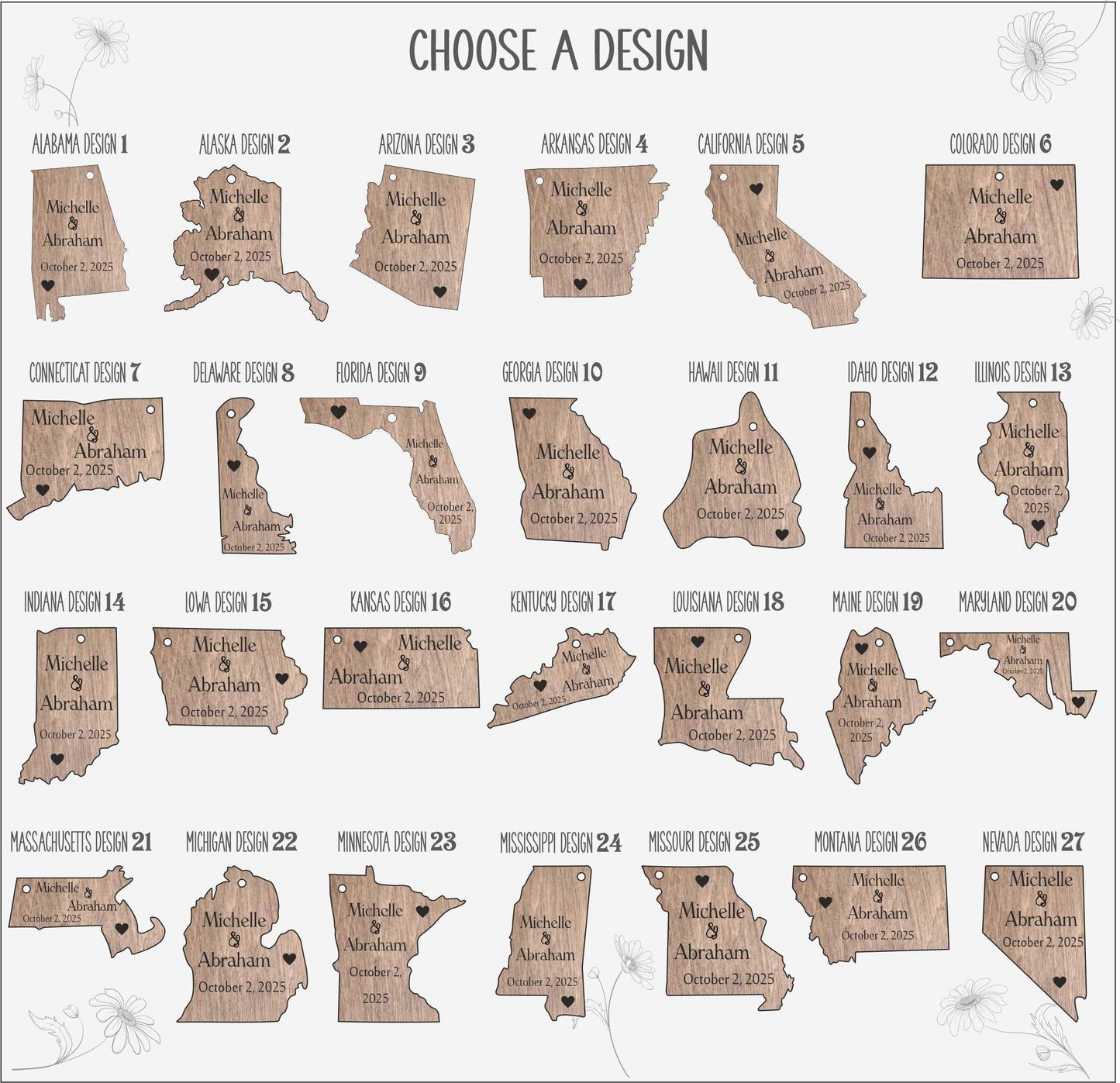 Personalized Wood State Ornament, Rustic Wedding Favor or Magnet