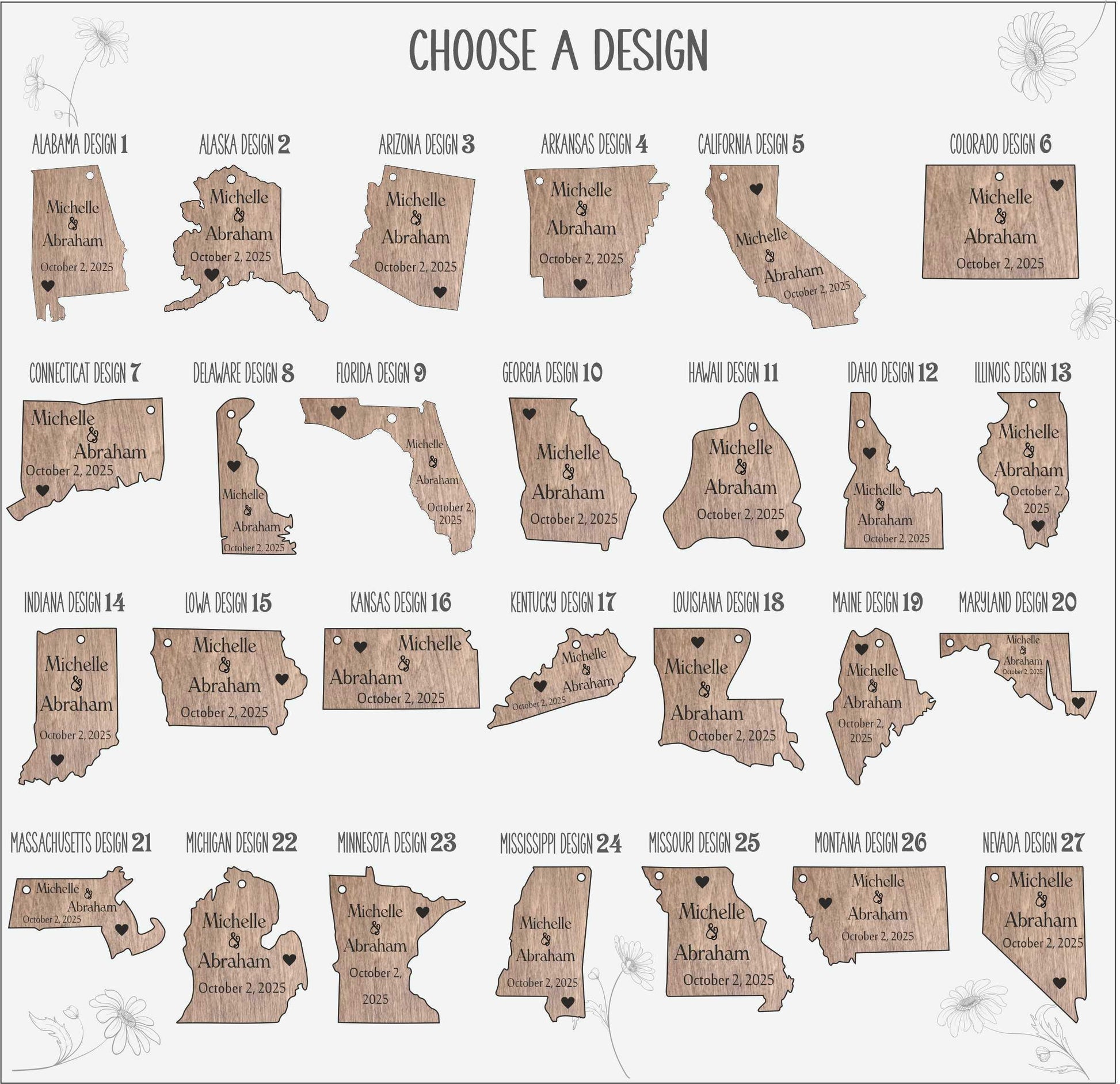 Personalized Wooden State Ornament: Rustic Wedding Favor, USA Keepsake